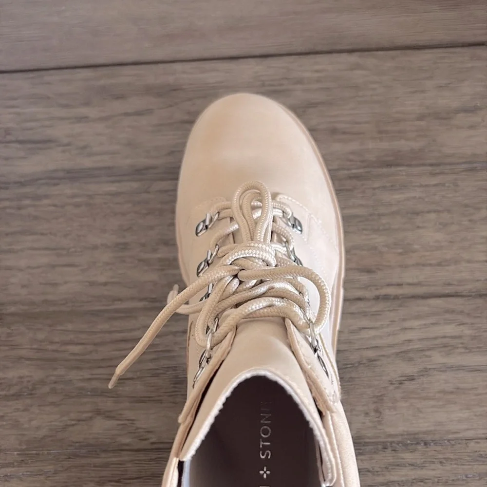 NIB [Sun + Stone] Ruthee Lug Faux Leather Round Toe Low Ankle Boots Women’s 10 - Picture 6 of 12